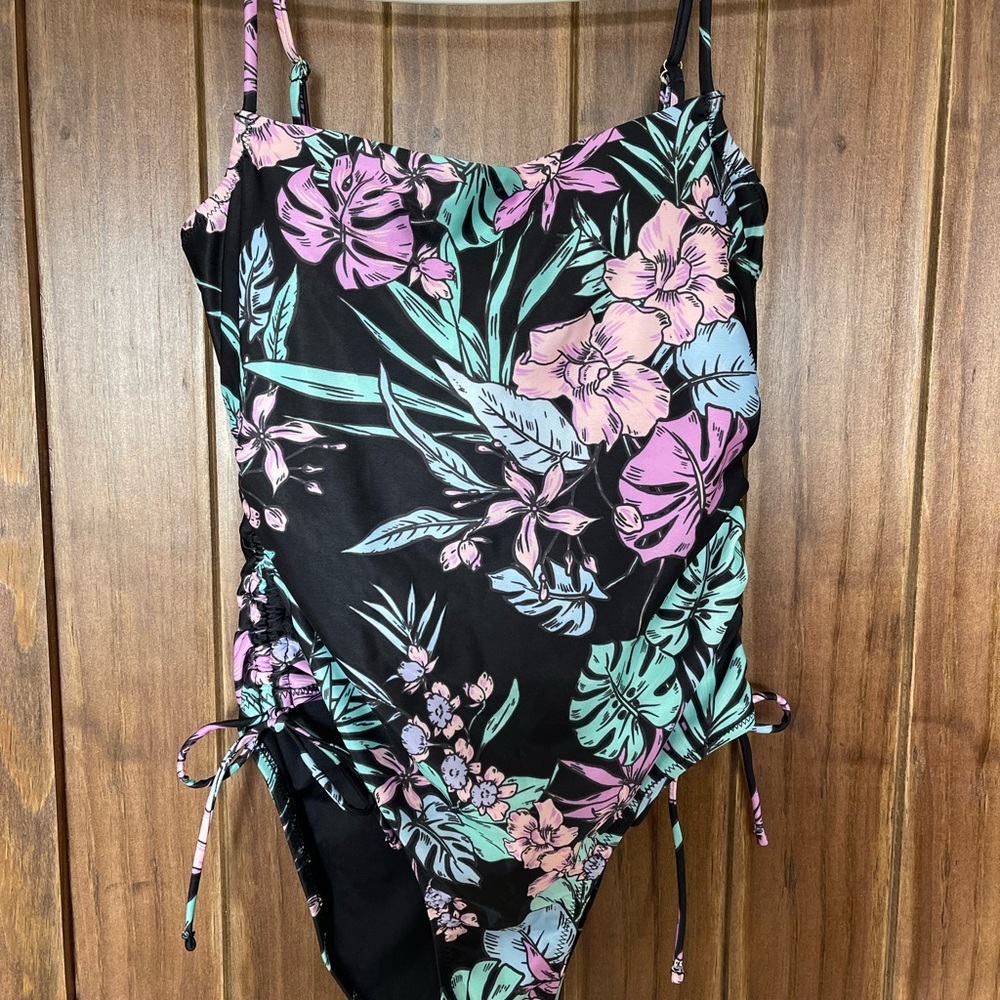 Floral women’s Swimwear in Black and Pink one piece
